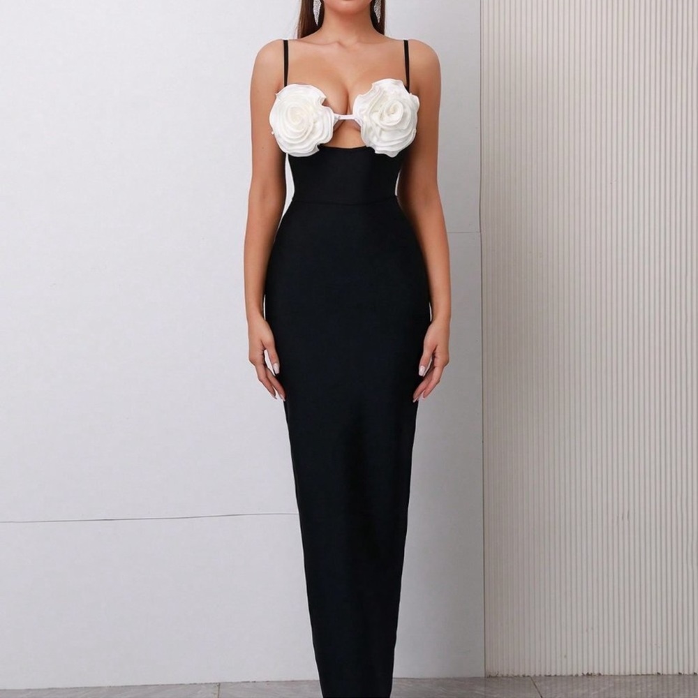 Black Preppy Women's Sexy 3d Flower Bodycon Bandage Dress